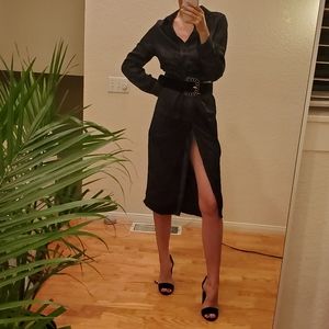 Zara Satin Effect Shirt Dress Black Midi